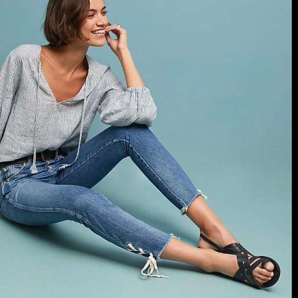 AMO Babe shoe lace bottom Jeans Denim - Picture 5 of 11